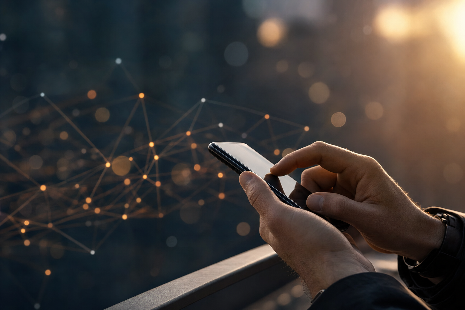 Uma pessoa a utilizar uma aplicação financeira num smartphone, ilustrando o conceito de Open Finance através da partilha segura de dados entre instituições.