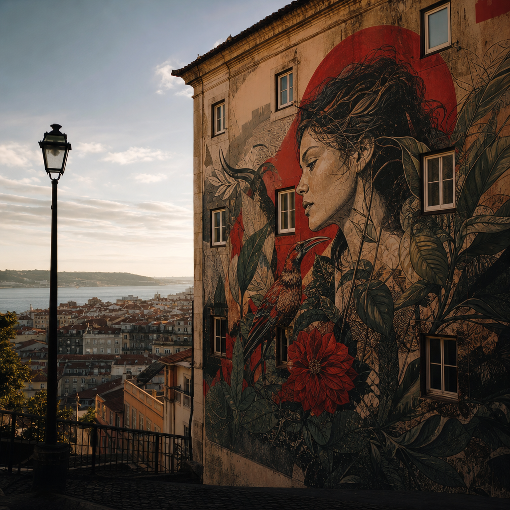 Um vibrante mural de arte urbana cobrindo a fachada de um prédio antigo, ilustrando por que a arte urbana se tornou tão valiosa.